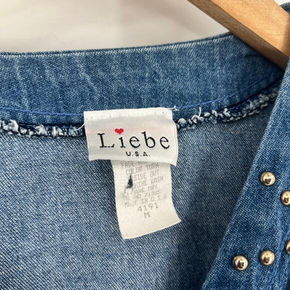 80s Vintage Western Denim Bejeweled Button Down Jacket Medium - Picture 4 of 6